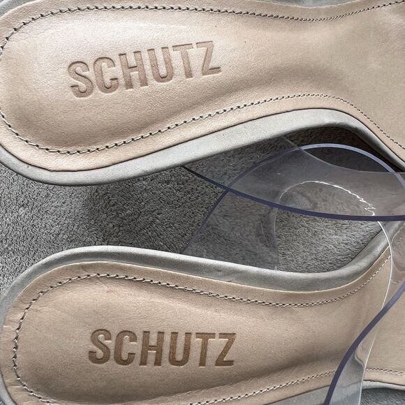 Schutz Ariella Clear Straps Heeled Sandals Beige Leather Inner Sole Women 9.5 B - Picture 12 of 15